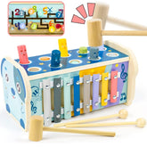Huitich multi-activity wooden toy for infants with colorful xylophone and hammer peg game